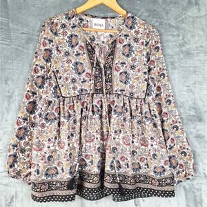 Womens Top Medium Boho Peasant Hippie Babydoll Bloomcore Floral Cottage Fairy